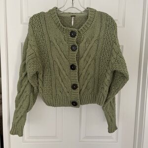 Free People Olive Cable Knit Cardigan